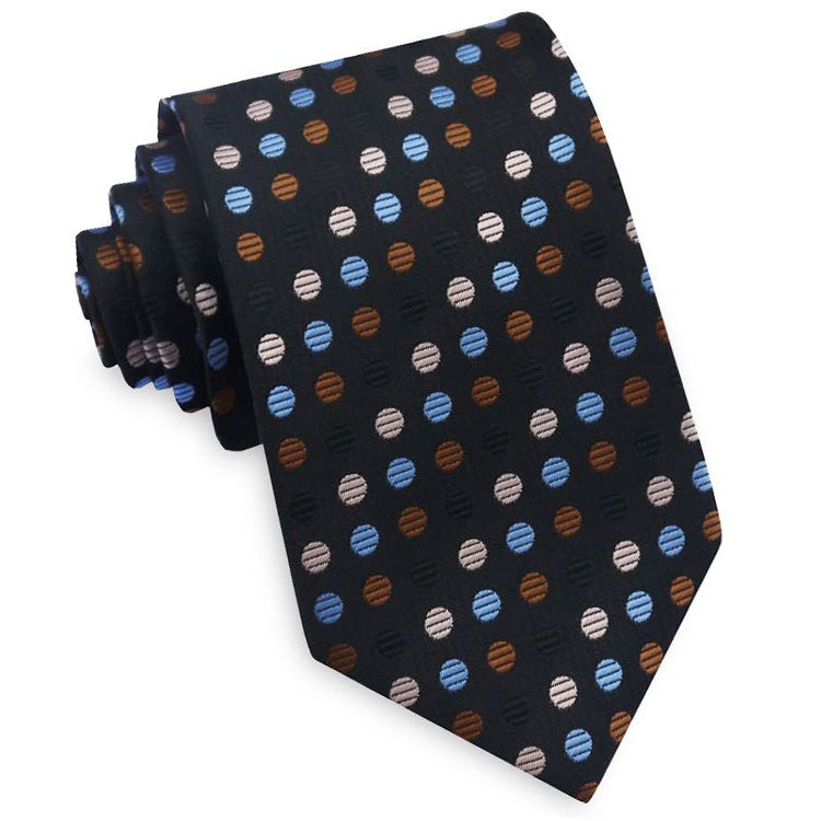 Black with Beige, Blue, Brown & Black Polka Dots Mens Tie