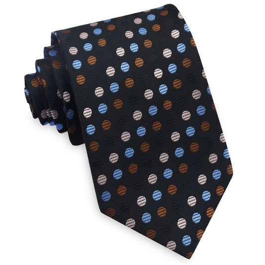 Black with Beige, Blue, Brown & Black Polka Dots Mens Tie