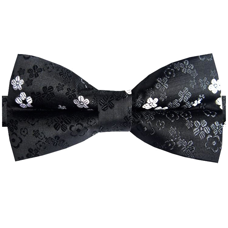 Black with Black & White Floral Bow Tie