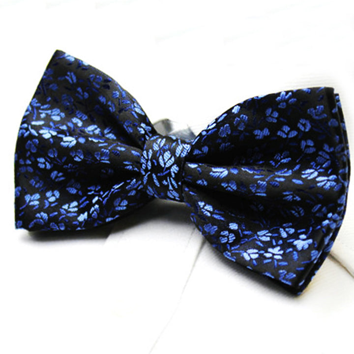 Blue and Black Floral Bow Tie