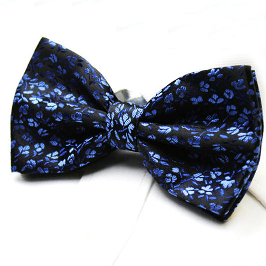 Blue and Black Floral Bow Tie