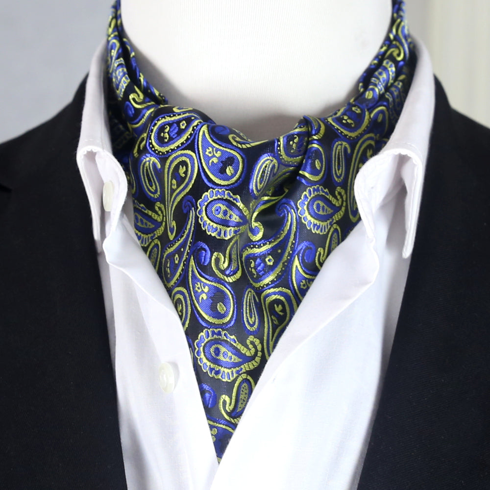 Black with Bright Yellow & Blue Paisley Ascot