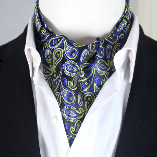 Black with Bright Yellow & Blue Paisley Ascot
