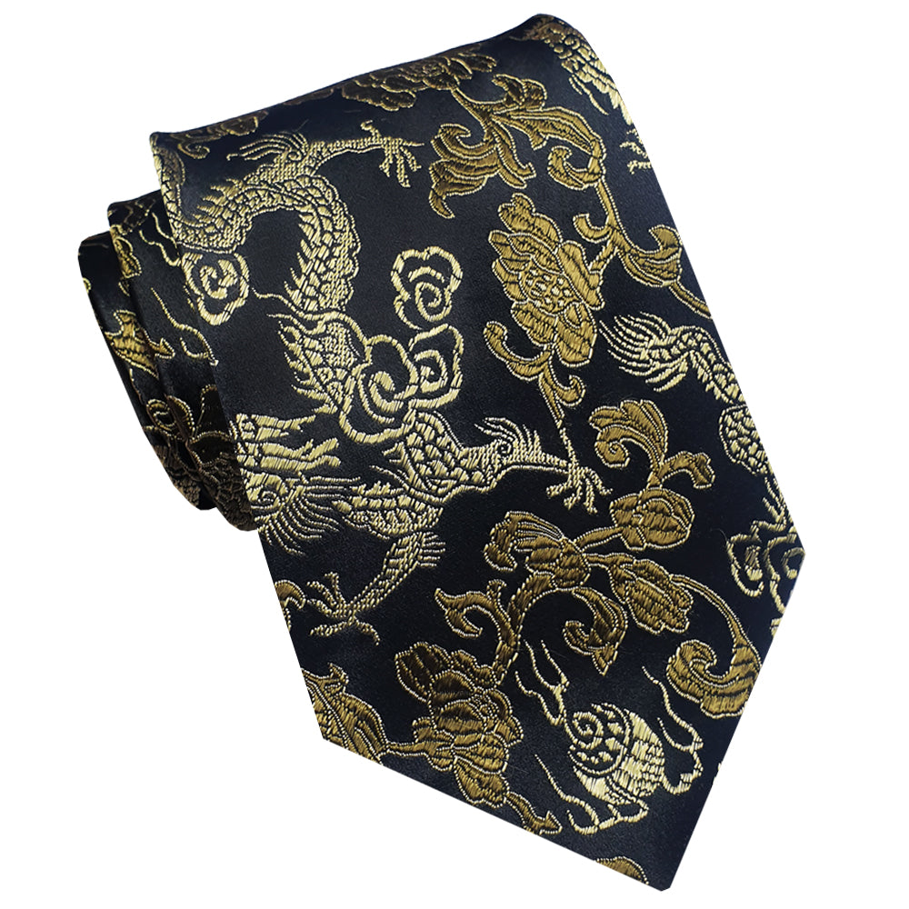 Black with Gold Dragons Hong Kong Style Tie
