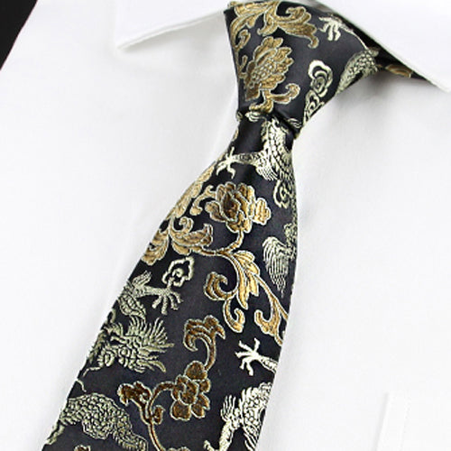 Black with Gold Dragons Hong Kong Style Tie