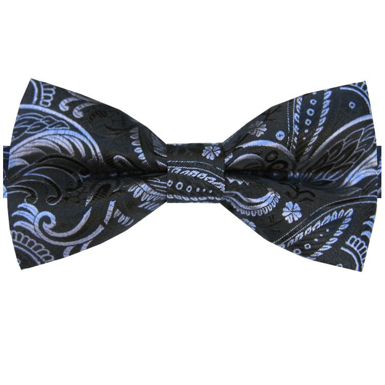 Black with Grey Floral Paisley Design Bow Tie
