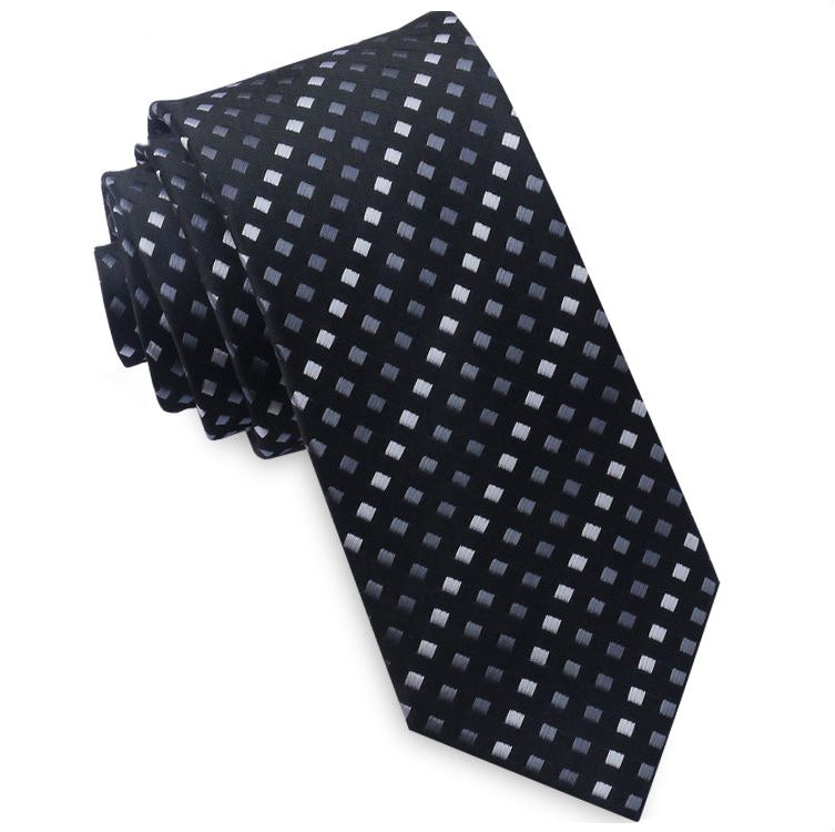 Black with Grey & White Squares Mens Skinny Tie