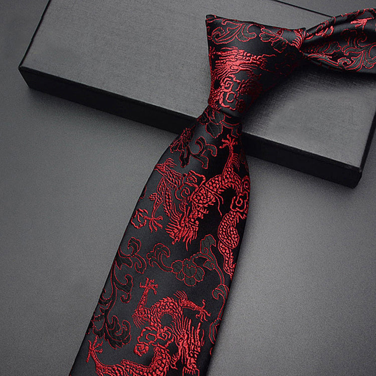Black with Red Dragons Hong Kong Style Tie