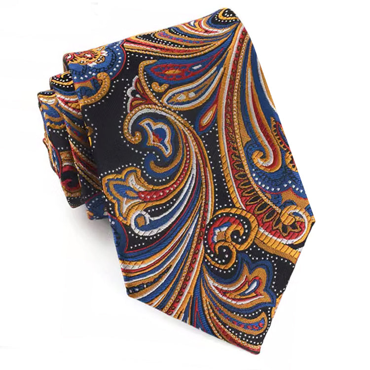 Black with Red, Gold, Blue and White Paisley Mens Tie