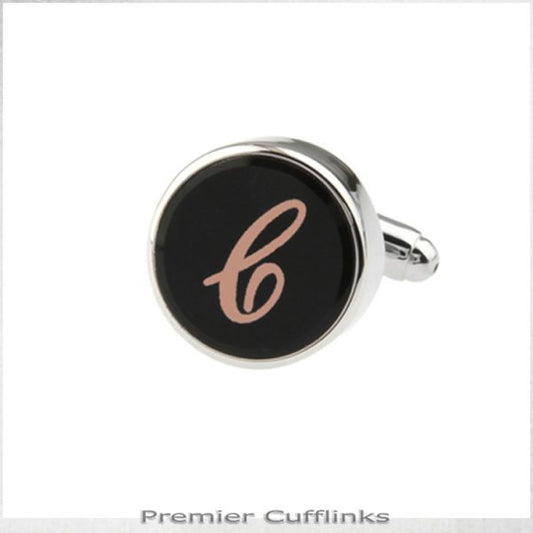 SINGLE BLACK WITH ROSE GOLD INITIAL C CUFFLINK