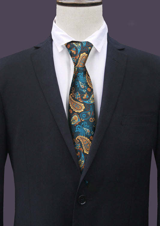 Teal, Black and Tan Paisley Mens Tie