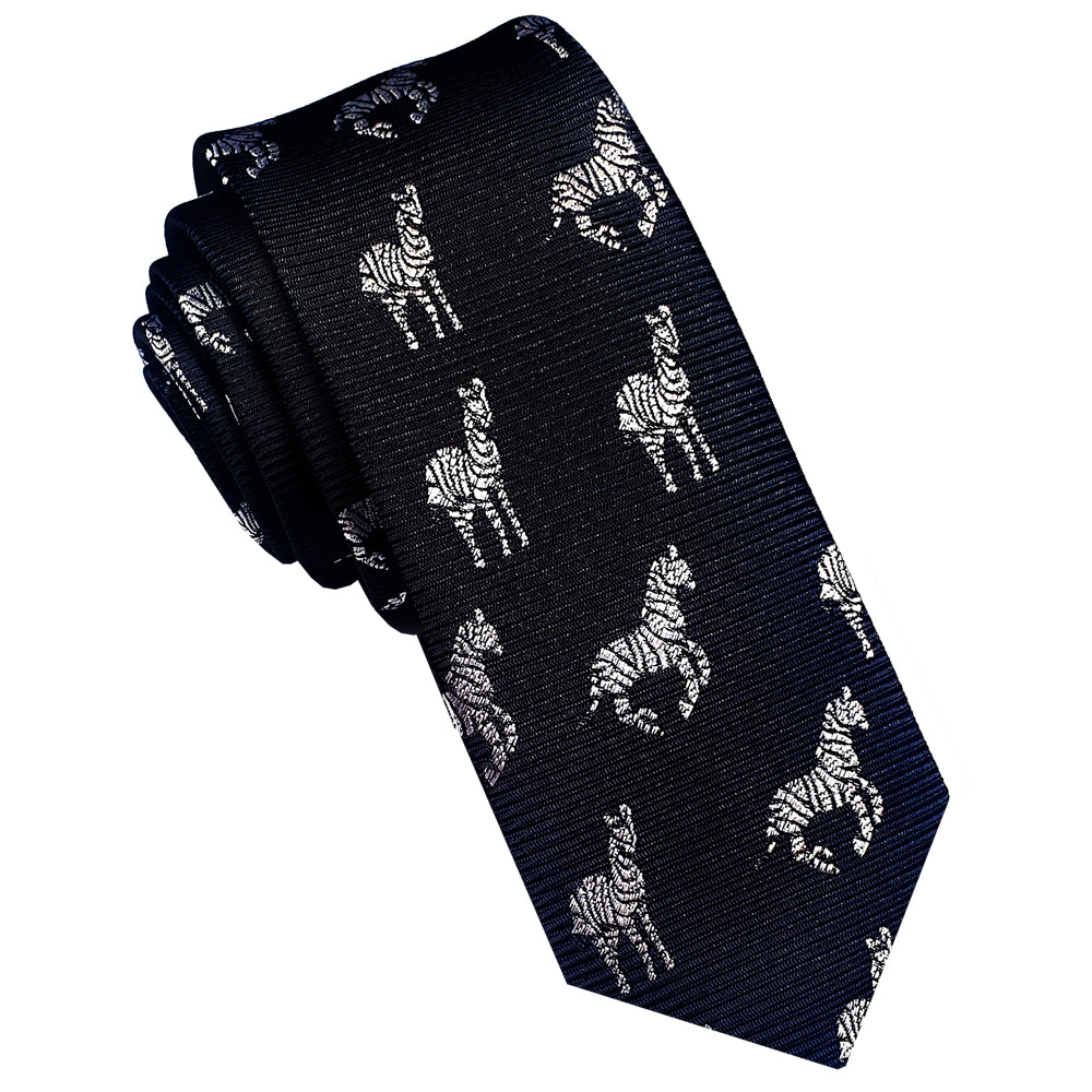 Black with Zebra Pattern Skinny Tie
