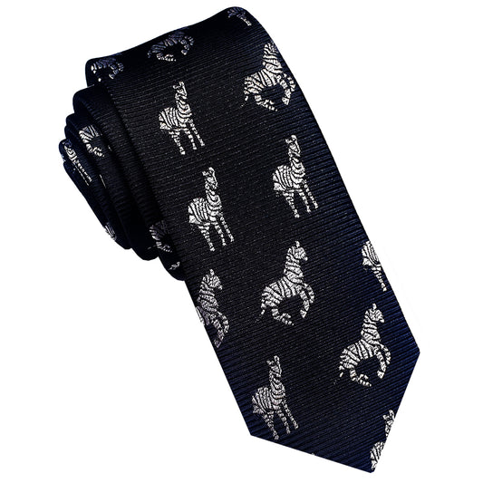 Black with Zebra Pattern Skinny Tie