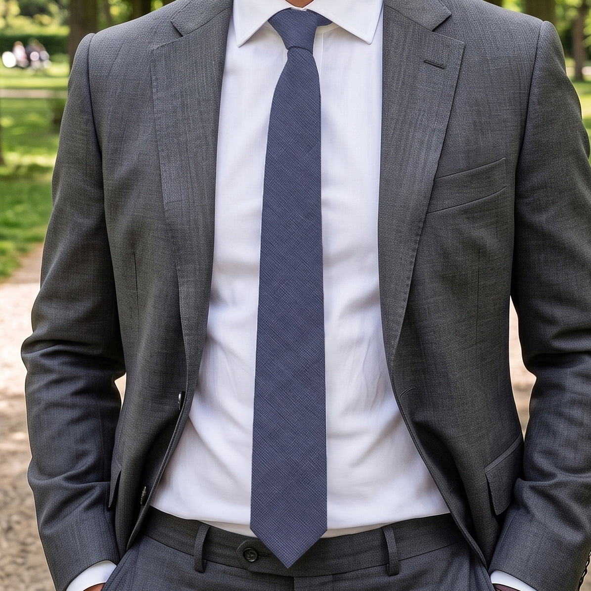 Blue Grey Bamboo and Cotton Blend Skinny Tie