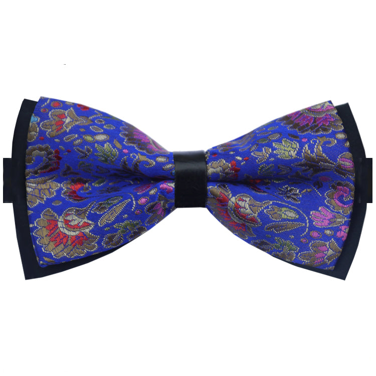 Blue with Gold and Red Floral Design Bow Tie