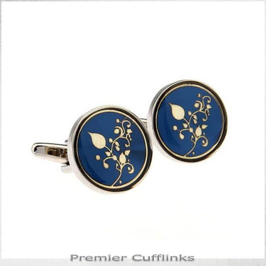 BLUE WITH GOLD FILIGREE CUFFLINKS