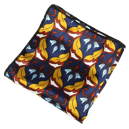 Dark Blue with Yellow, Red and White Floral Pocket Square