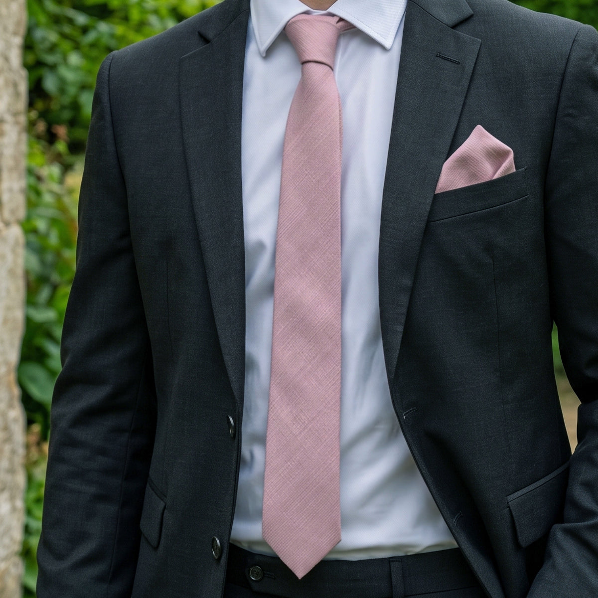 Dusty Pink Bamboo & Cotton Blend Skinny Tie & Pocket Square Set