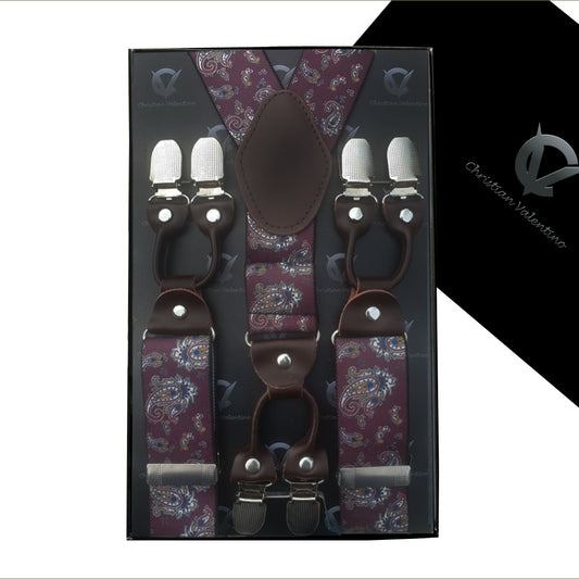 Burgundy Paisley Leather Attachment Braces