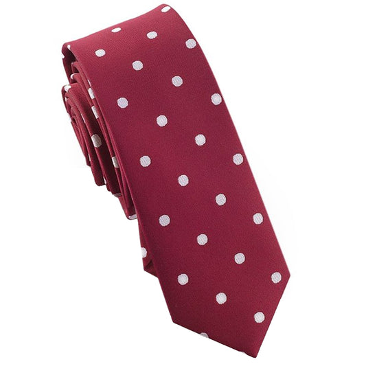 Burgundy Polka Dot Mens Skinny Tie