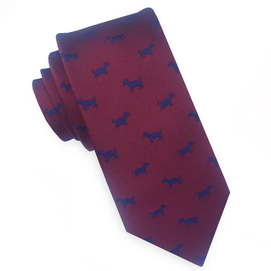 Burgundy with Dog Pattern Skinny Tie