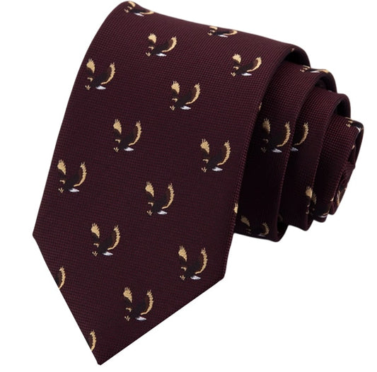 Burgundy with Flying Eagles Pattern Mens Tie