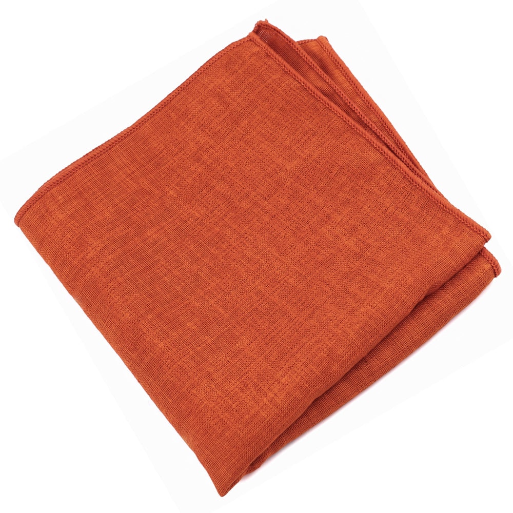 Burnt Orange Cotton Slim Tie & Pocket Square Set
