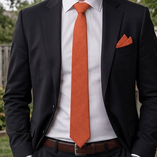 Burnt Orange Cotton Slim Tie & Pocket Square Set