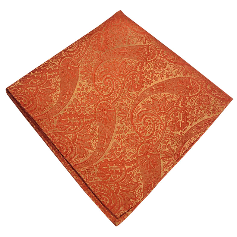 Burnt Orange Paisley Slim Tie and Pocket Square Set
