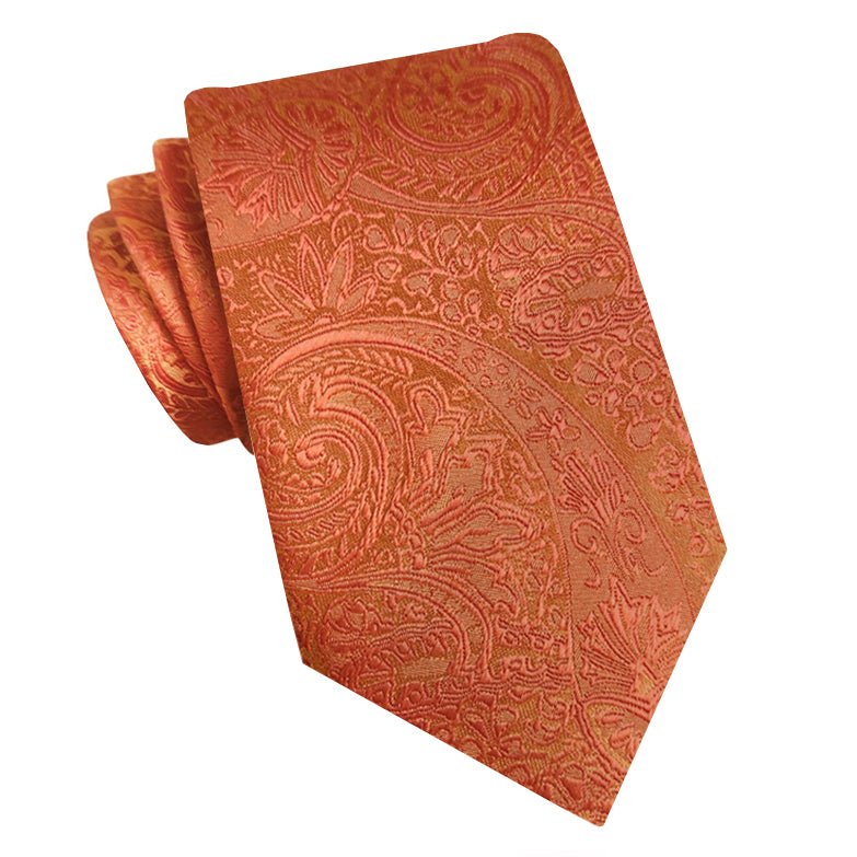 Burnt Orange Paisley Slim Tie and Pocket Square Set