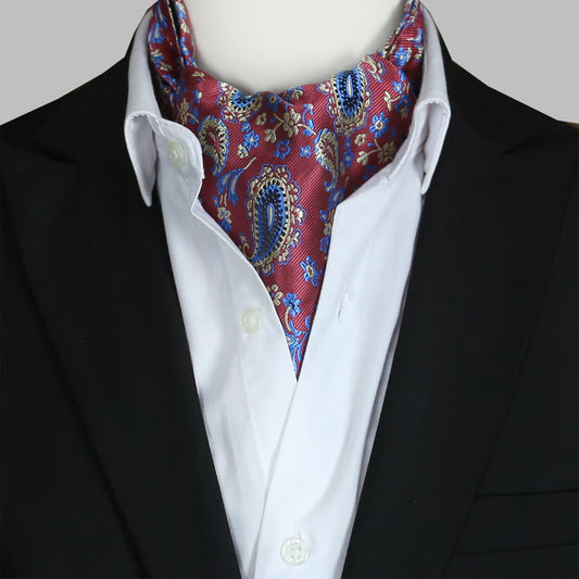 Burgundy with Beige & Blue Paisley Ascot Cravat