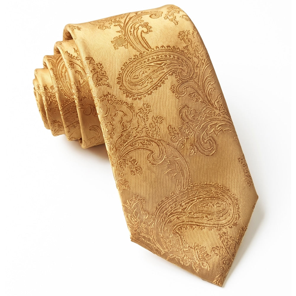 Classic Gold Paisley Slim Tie and Pocket Square Set