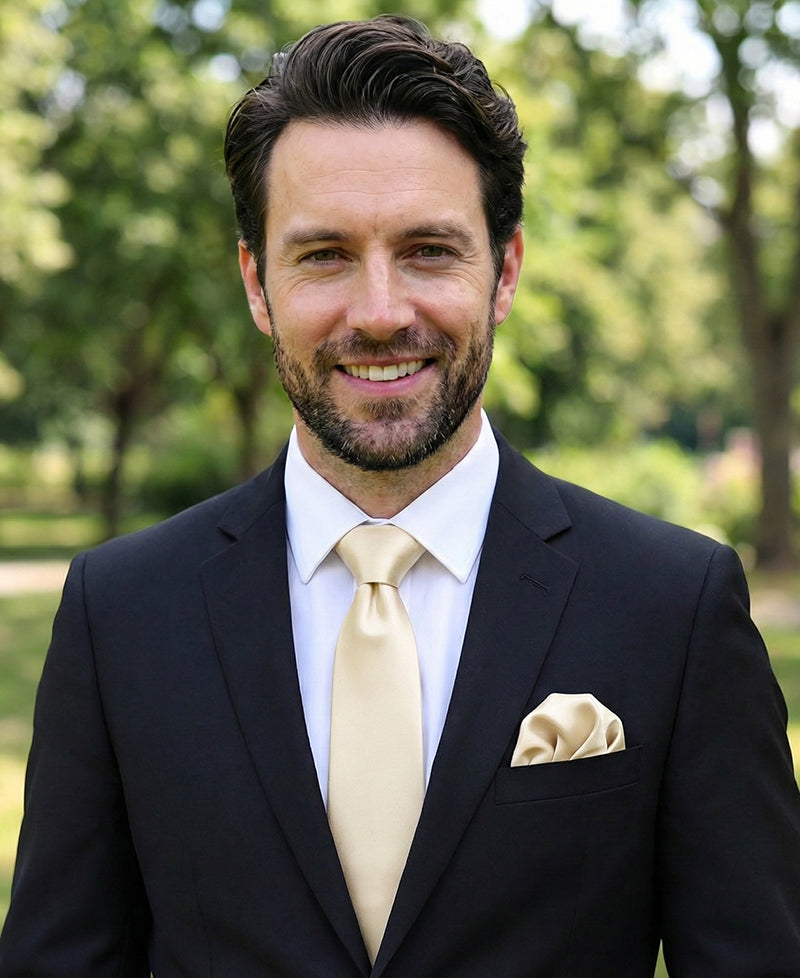Cream Tie and Pocket Square Set