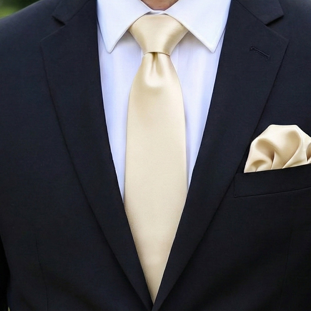 Cream Tie and Pocket Square Set