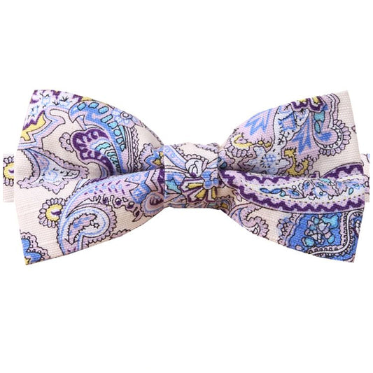 Cream with Purple Floral Paisley Bow Tie
