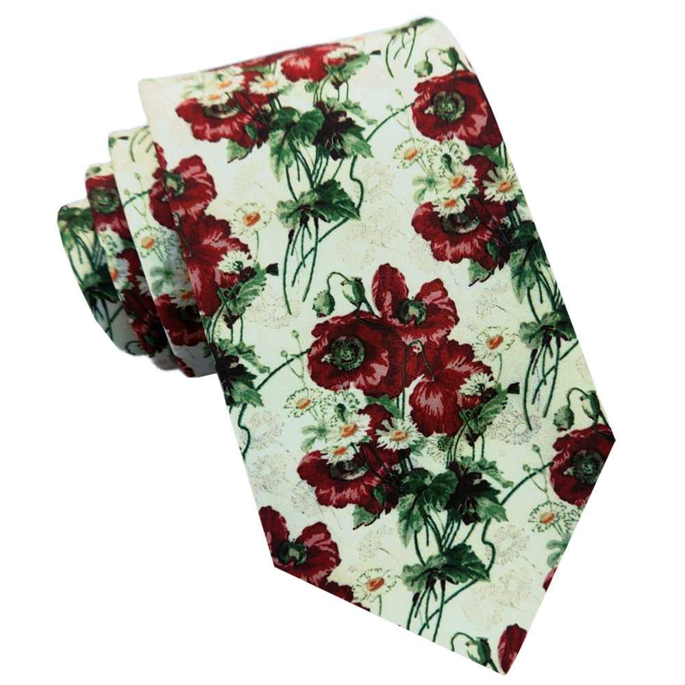 Cream with Red Floral Tie