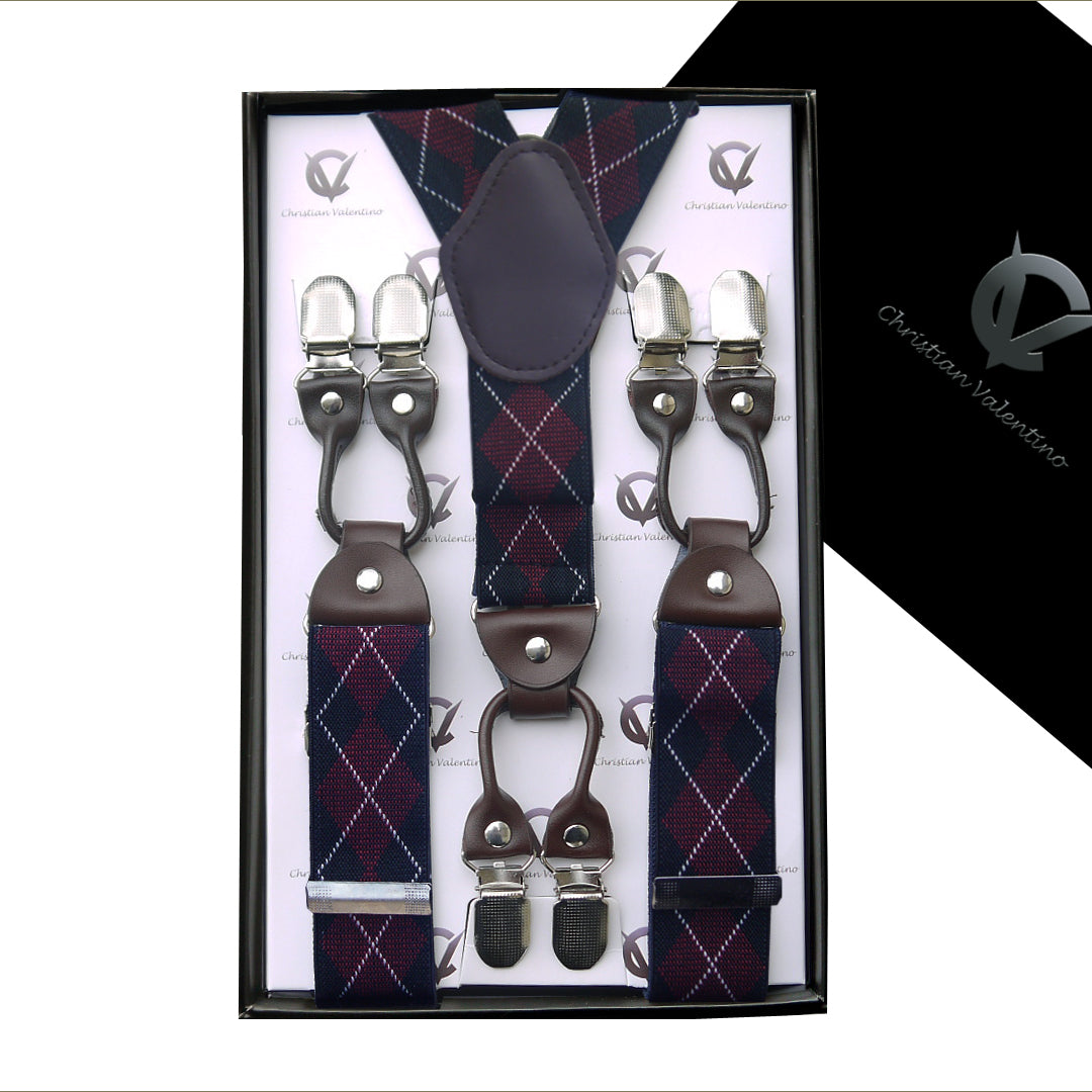 Black with Red Diamonds Leather Attachment Braces