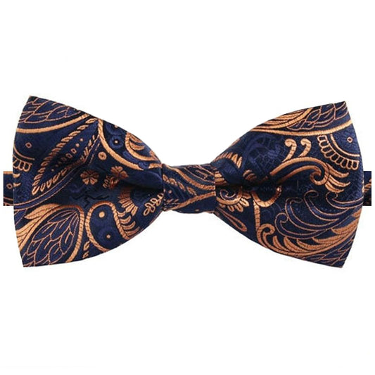 Dark Blue with Gold Plume Design Bow Tie