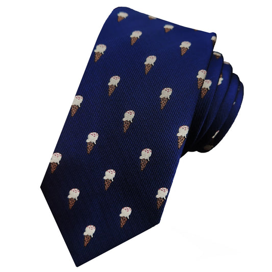 Dark Blue with Ice Cream Polka Dots Slim Tie