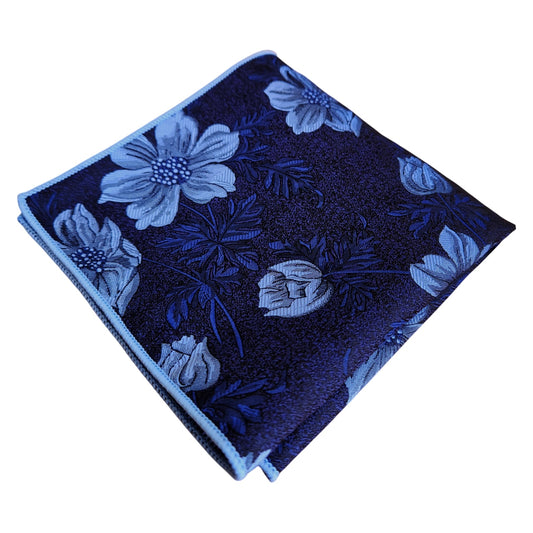 Dark Blue with Light Blue Floral Pocket Square