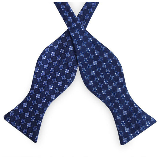 Dark Blue with Light Blue & White Check Pattern Self Tie Bow Tie