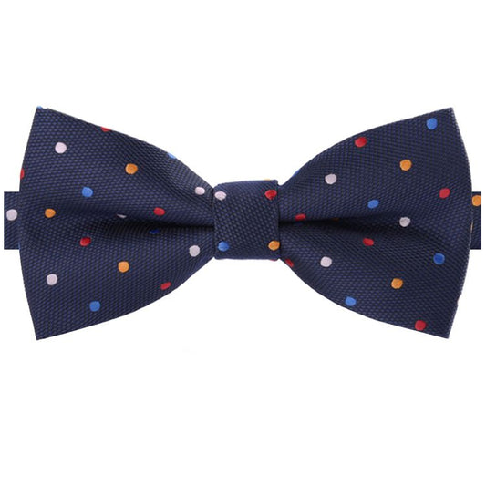 Dark Blue with Multi Coloured Polkadots Bow Tie