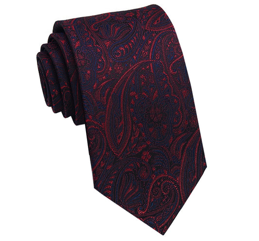 Dark Blue & Red Paisley Mens Slim Tie