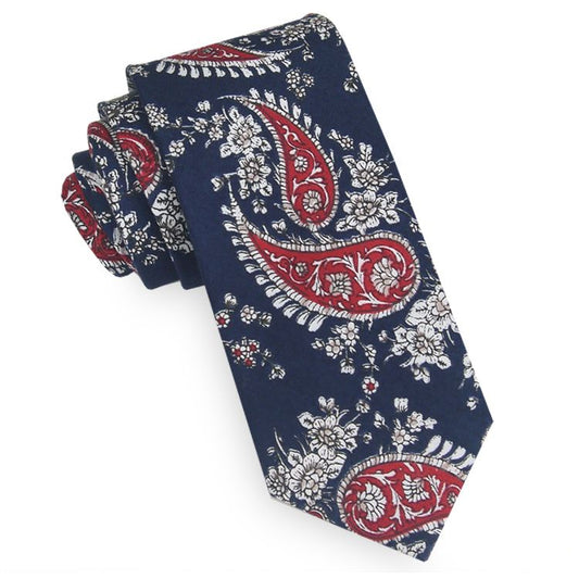 Dark Blue with White & Red Paisley Slim Tie