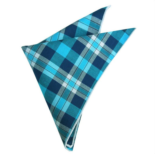 Dark Blue, Turquoise & White Tartan Pocket Square