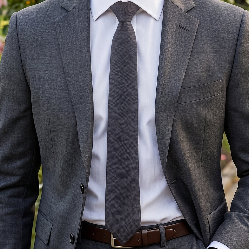 Dark Grey Bamboo & Cotton Blend Skinny Tie