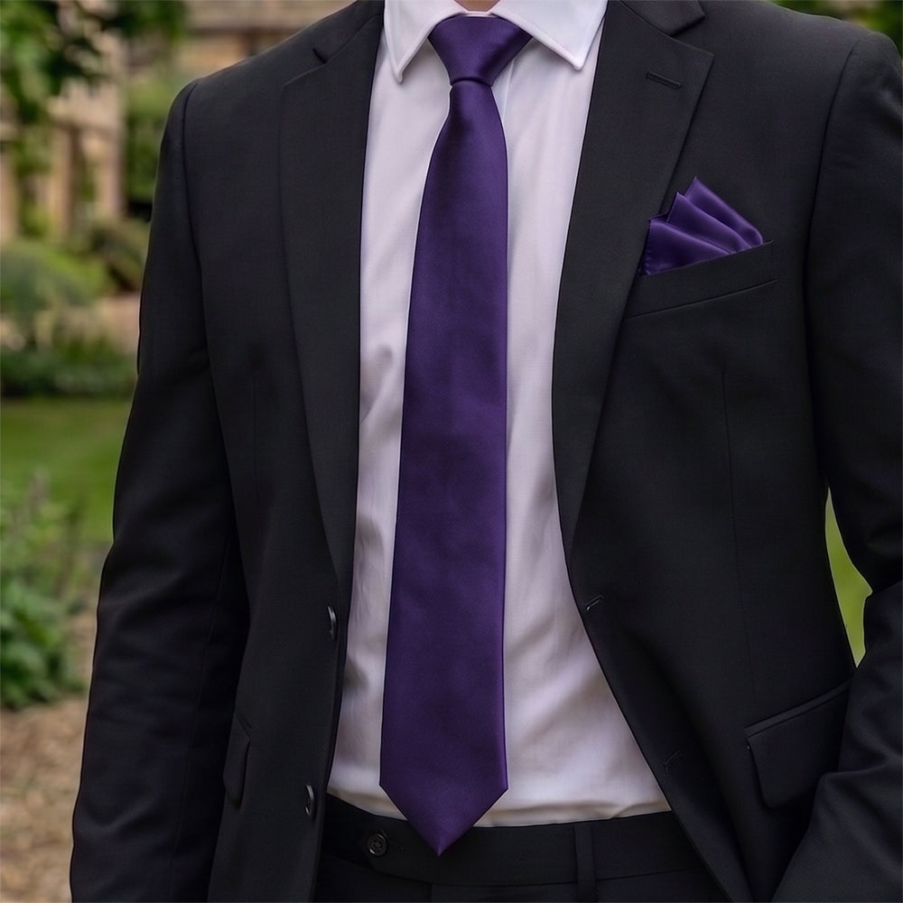 Dark Purple Tie and Pocket Square Set