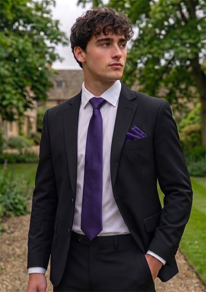 Dark Purple Tie and Pocket Square Set