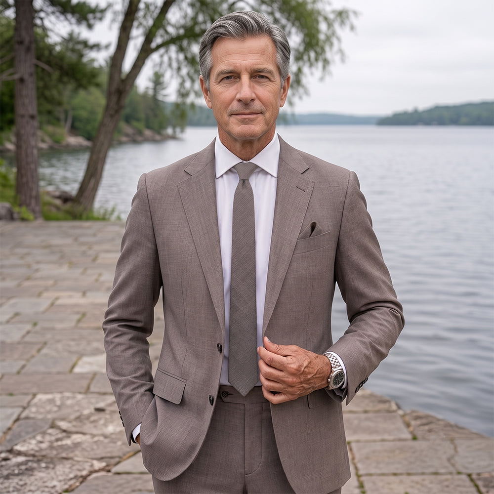 Dark Taupe Bamboo & Cotton Blend Skinny Tie & Pocket Square Set