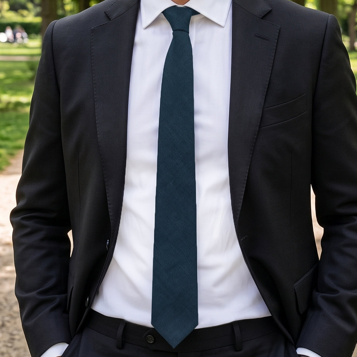 Dark Teal Bamboo and Cotton Blend Skinny Tie